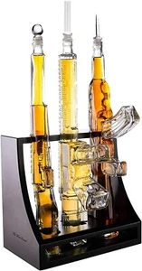 Handcrafted 3 Gun Whiskey Decanter Set with Mahogany Base - Conversation Starter - Picture 1 of 11