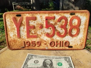 EXPIRED 1959 OHIO YE538 Automobile License Plate Single - Picture 1 of 11