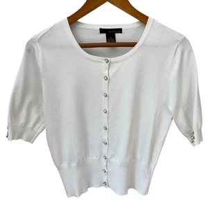 GRACE Short Sleeve Cardigan Sweater Size M Faux Pearl Buttons  - Picture 1 of 9