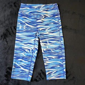 UNDER ARMOUR Leggings Girls Size YSM Blue White Zebra Print Fitted Active Pant - Picture 1 of 10