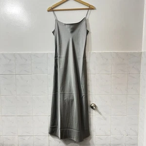 J. Crew 2 Gray Silver Satin 90s Quiet Luxury Minimalist Fairy Midi Slip Dress - Picture 1 of 8