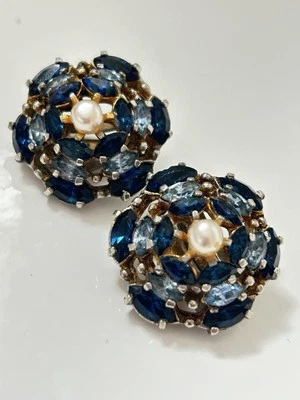 Mitchel Maer For Christian Dior Blue Crystal Earrings Vintage 1950s - image 1 of 4