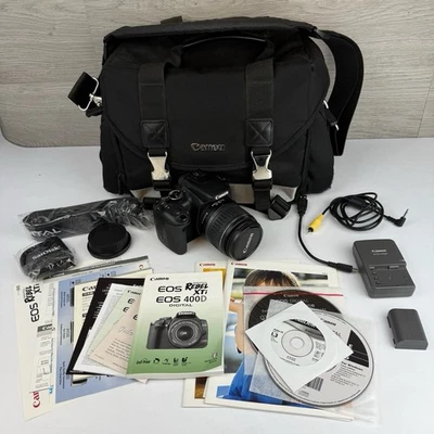 Paquete de cámara réflex digital Canon EOS Rebel XTi 400D 10,1 MP con lente de 18-55 mm probada Foto 1 de 4