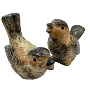 VTG Japan Porcelain Bird Figurine Brown Black Speckled Glaze Sparrow Pair Of Two - Picture 1 of 10