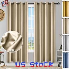 1/2 Panel Pack Curtain Silk Satin Drapes Living Room Bedroom Decor Home Textile