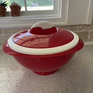 Prepology Thermo Insulated Food Serving Storage Bowl Lid Stainless Red White Vtg - Picture 1 of 12