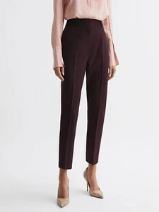 REISS Flora Tailored Pants Trousers Womens 6 NWT Burgundy Wool Blend 26x28 - Picture 1 of 13