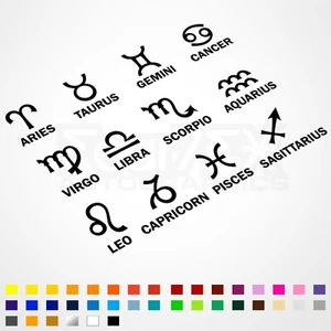 Star Signs Zodiac Astrology Greek Symbols Vinyl Decal Stickers x12 - Picture 1 of 2