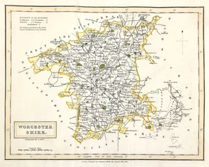 map Worcestershire by Sidney Hall detail engraved hand colour antique 1832 - Picture 1 of 4