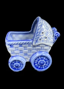 Keramik Pflanzgefäß blau Kinderwagen Buggy Sukkulenten Japan 3" x 3" SM Vintage - Bild 1 von 9