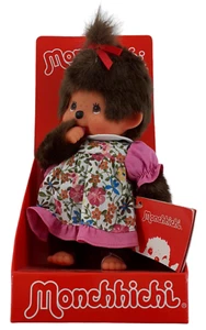 Monchhichi Mädchen mit geblümtem Kleid, ca. 20 cm Sekiguchi 236470 NEU - Bild 1 von 4