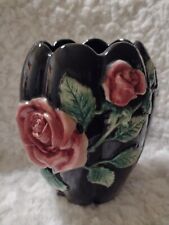 Fitz and Floyd   1987 9.5"By 5.5"On base.made in Japan.Black  with pink roses