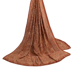 Sushila Vintage Brown Dupatta 100% Pure Crepe Silk Printed Floral Long Stole - Bild 1 von 9