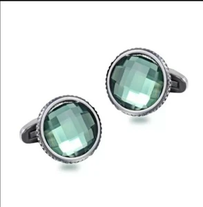 Gemelos de cristal brillante de acero inoxidable verde para boda formal de negocios para camisa - Imagen 1 de 2