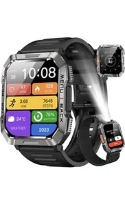 Military Smart Watch with Flashlight/Compass/SpO2 For iPhone/Android - Picture 1 of 7