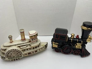 Ezra Brook Delta Belle Steam Boat Decanter & Locomotive Train Decanter w/Cork - Picture 1 of 15