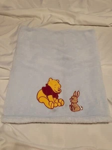 Disney Winnie The Pooh Blue Baby Blanket Lovey Bunny 34x30" Stain See Pic - Picture 1 of 4