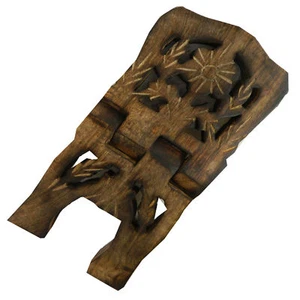 Porte-livre 30cm pliable en bois de manguier Motif Fleur Artisanat indien - Imagen 1 de 3