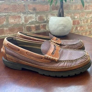 LL Bean Brown Leather Loafer Men's Size 8.5 D Wide Distressed - Picture 1 of 9
