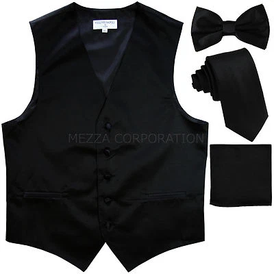 New men's formal tuxedo vest waistcoat_necktie, bowtie & hankie Black 5XL 6XL - Image 1 of 4
