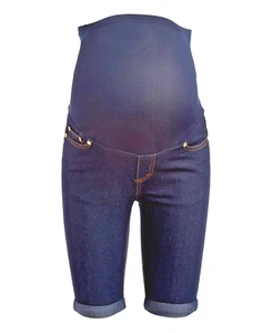 Times Two Dark Rinse Cuffed Over-Belly Maternity Bermuda Shorts Size L - Picture 1 of 6