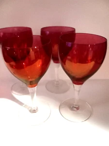 CRANBERRY GLASS GOBLETS BLOWN 4 oz. CORDIAL GLASS SET OF 4 - Picture 1 of 5