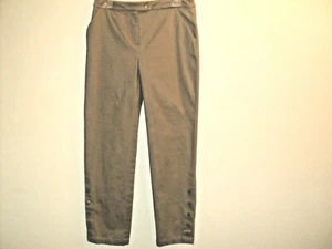 Pantalones Ann Trinity Talla Pequeña 8 Beige-Oliva Frontal Plano Broches a presión en la parte inferior de la pierna Algodón - Imagen 1 de 7
