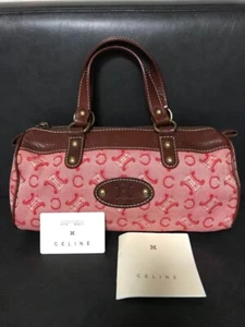 CELINE Macadam Women's Tote Handbag Triomphe Canvas Leather Pink Brown Ladies - Picture 1 of 14