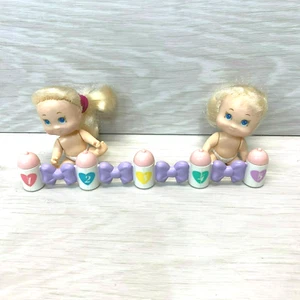 1990 Tyco Quint Tiny Baby Dolls Lot of 2 - #1 #5 Blonde Hair Blue Eyes & Bottles - Picture 1 of 6