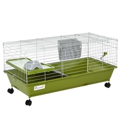 PawHut 35"L Small Animal Cage,Rolling Bunny Cage,Guinea Pig Cage with Food Dish Foto 1 de 4