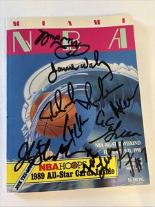 1989 NBA ALL-STAR GAME PROGRAM W/9 AUTOGRAPHS JSA#CA73869 STOCKTON,HAKEEM,WORTHY - Picture 1 of 9