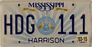 Placa de matrícula Mississippi triple dígito 1 111 repetición Harrison MS HDG 111 - Imagen 1 de 7