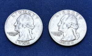 1958-D, 1959-D Washington Silver Quarters, 2 coin lot - Picture 1 of 2