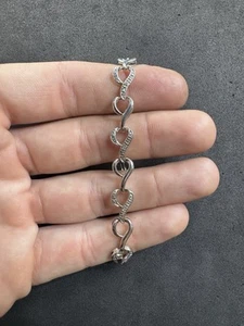 10.8g SUN Sterling Silver 925 Diamond Heart Tennis Bracelet 7” Jewelry lot N - Picture 1 of 11
