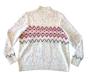 Loft Flecked Fair Isle Mock Neck Pullover Gr. XL weiß rosa Apres Ski Grobstrick - Bild 1 von 5