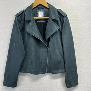 Lauren Conrad Women's XL Faux Suede Dusty Green Cropped Moto Jacket Edgy Baddie - Picture 1 of 11