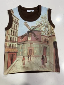 Vintage 70er Jahre Weste Ölgemälde Druck All Over Print ärmellos Gr. XS Unikat - Bild 1 von 6