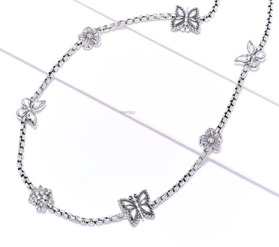 🌷 John Hardy JAI Butterfly + Floral Station Sterling Silver Necklace - 24"  NIB - Image 1 of 4