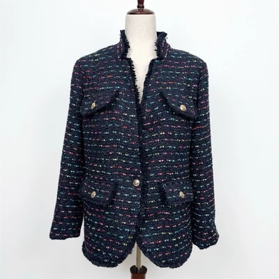 Talbots Jacket Womens 12 Navy Blue Rainbow Tweed Old Money Office Preppy Career - Image 1 of 4