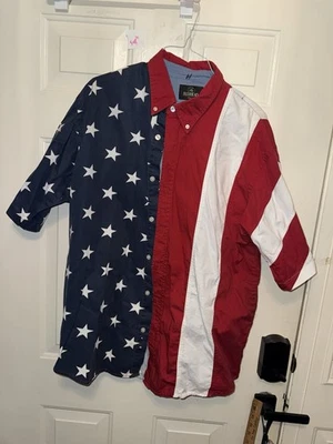 Redhead Men's Button Down Shirt American Flag Red White Blue XL Bass (HOME46) - Image 1 of 3