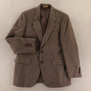 Giacca tweed vintage M marrone blu marmorizzato spina di pesce blazer misto lana 40R - Foto 1 di 15