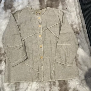 Terrakotta Damen Top große 2 Knöpfe geometrisches Muster Viskose Leinenmischung siehe Bilder - Bild 1 von 12