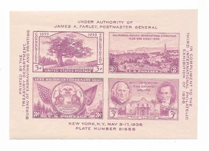 RARE U.S. #778 1936 Third International Philatelic Exposition Souvenir Sheet - Bild 1 von 1