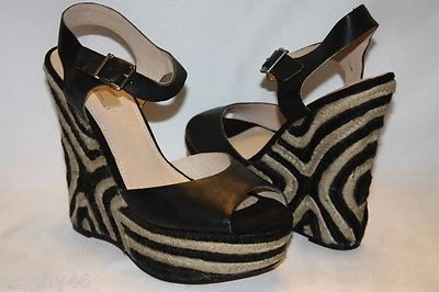 ¡NUEVO! ¡NUEVO EN CAJA! MIA Edición Limitada Cuero Negro GIANNA Punta Abierta Cuerda Yute Cuña 10 M Foto 1 de 4