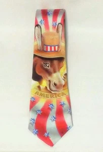 Ralph Marlin "Democrat" USA Party Donkey Novelty Tie w/ American Flag 57" 1992 - Picture 1 of 5