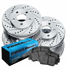 Brake Rotors [Front+Rear Kit] POWERSPORT *DRILLED SLOTTED* +CERAMIC PADS BZ08254
