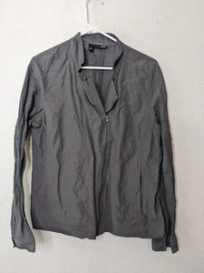 Eileen Fisher Moto Jacket Waxed Cotton Size Large Grey Coat Zip Front & Cuffs - Picture 1 of 6