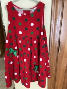 RARE EDITIONS Girl's Red Cord With Green & White Polka Dots Jumper Dress Size 6X - Picture 1 of 9