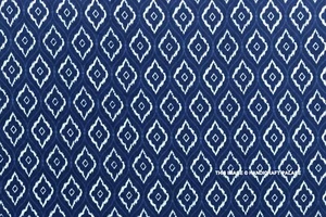 Indian Hand Block Print Indigo Blue Ikat 100% Cotton Women Dress 5 Yard Fabric - Picture 1 of 3