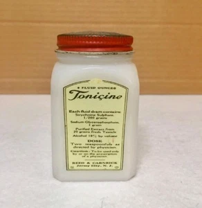 MEDICINE BOTTLE TONICINE REED GARNRICK EMPTY WHITE MILK GLASS COLLECTIBLE - Picture 1 of 6